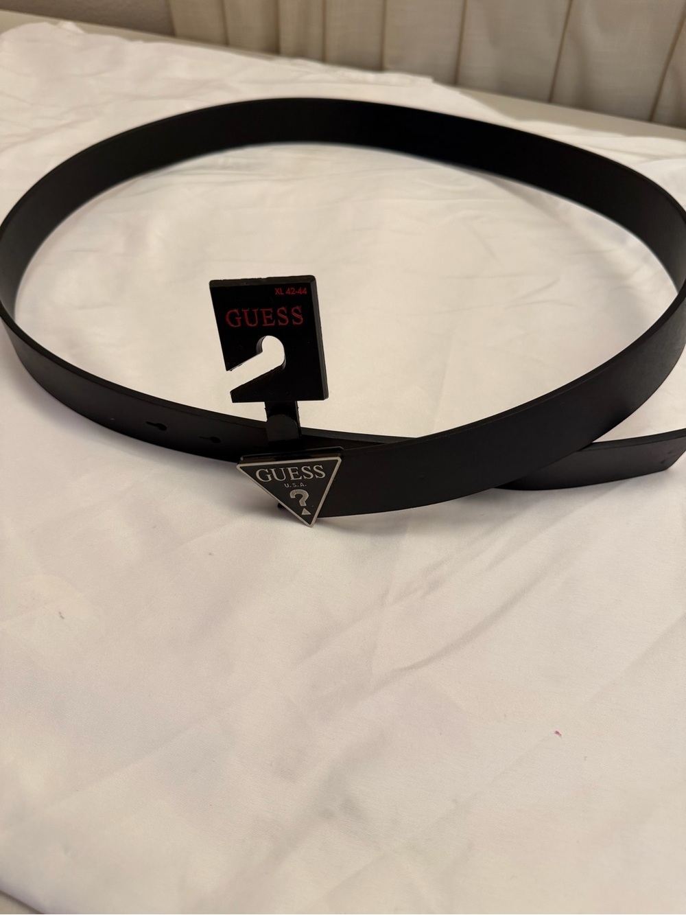 GUESS Black Leather Belt with Triangle Logo Buckle